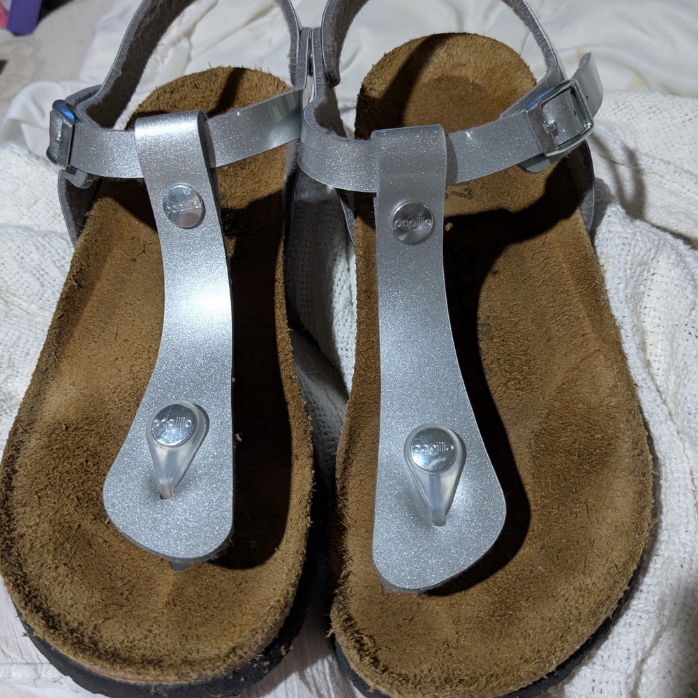 Birkenstock Papillio Ashley Silver T-Wedge Heel Sandals 37/6.5